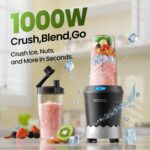 TOPZEE Personal Smoothie Blender, 1000W Single-Serve Blender with 24oz To-Go Cup, Twist-On Start/Stop, for Protein Shakes & Smoothies, Compact Countertop Blender, Black - Image 2